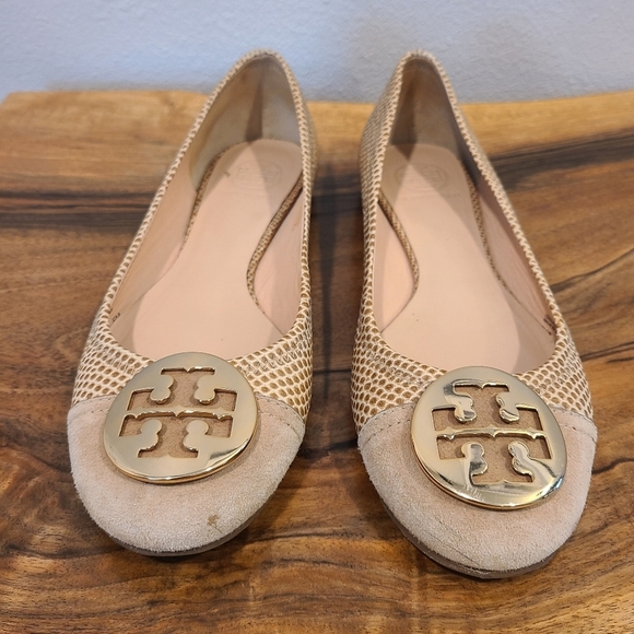 Tory Burch Reva Suede Toe Snake Print Ballet Flat - Picture 2 of 13